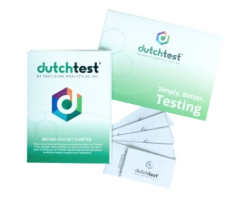 A DUTCH hormone testing kit displayed with instructional materials and sample collection strips, representing advanced hormone testing in Orland Park, IL. Search for a functional medicine doctor in Orland Park, IL to learn more about how functional medicine in Orland Park, IL can help. 
